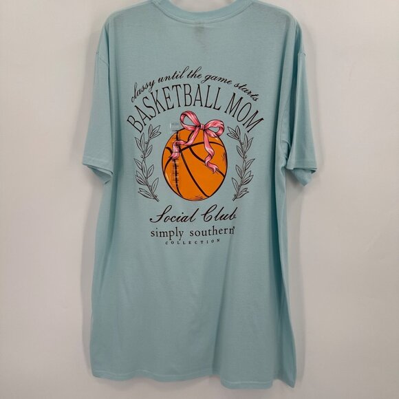 Simply Southern Short Sleeve T-Shirt sz XL Ice Blue Basketball Mom Tee NWT - Picture 1 of 5